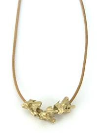 14k gold double vertebrae on leather with 14k gold caudal vertebrae closure 