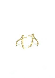 14k gold small double branch stud earrings 1